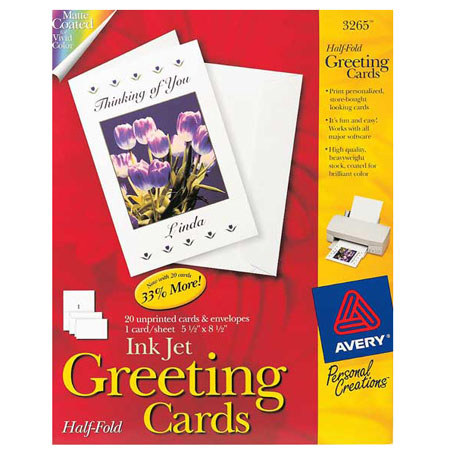 Avery Half-Fold Greeting Cards f/Inkjet, 5.25" x 8.25" White, 20 Pack