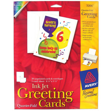 Avery Quarter-Fold Greeting Cards f/Inkjet 4.25" x 5.5", White- 20 Pack