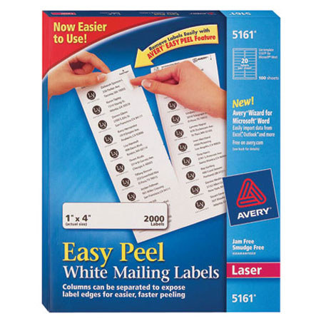 Avery® Easy Peel White Address Labels f/Laser Printers, 1x4" -box 2000