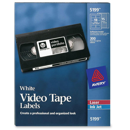 Avery 5199 White Video Tape Labels f/Laser & Inkjet Printers, 300 face/300 Spine