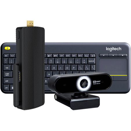 Azulle Access Pro Fanless Mini PC Stick with Keyboard & Webcam, Intel N100 0.8GHz, 4GB RAM, 64GB eMMC, Windows 11 Pro
