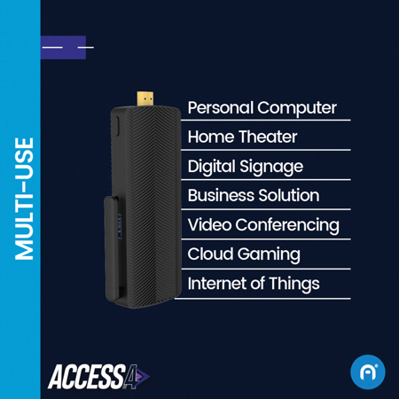 Azulle Access4 Pro Fanless Mini PC Stick, J4125,4GB,64GB,W10P w/Webcam, Keyboard