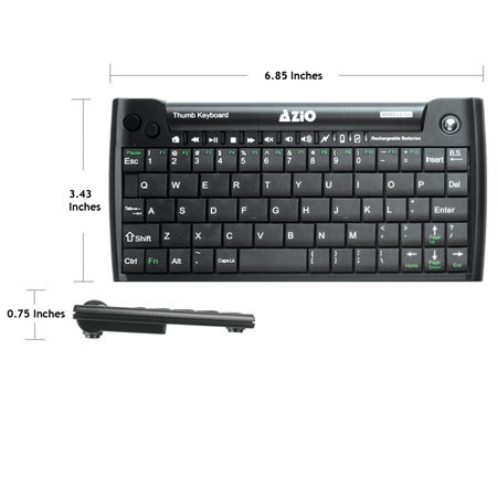 AZiO KB178RT Mini Thumb Keyboard, 2.4GHz Wireless RF Technology
