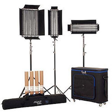 Alzo Digital Fluorescent Pan-L-Lite 3-Light with Stands and Cases