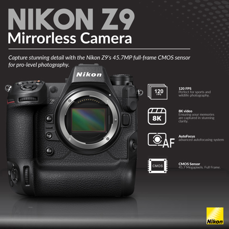 Nikon Z9 Mirrorless Camera with FTZ II Mount Adapter, Bundle with