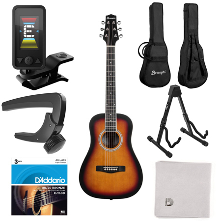 Boroughs B15MSB 3/4 Size Acoustic Guitar, Sunburst with Starter Kit