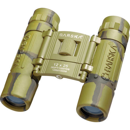 Barska 12x25 Lucid View Roof Prism Binocular, 4.6 Degree Angle of View, Camo