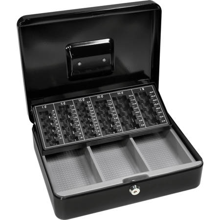 Barska 12" Cash Box and Coin Tray with Key Lock, Black