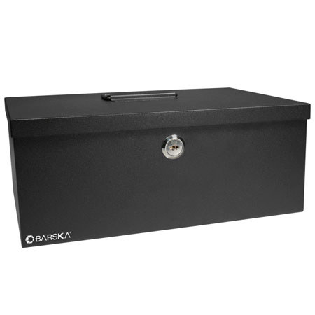 Barska 17" Cash Box and Six Compartment Tray with Key Lock