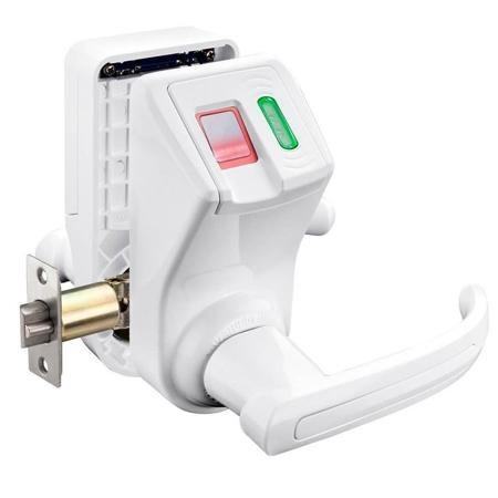 Barska Biometric and RFID Security Door Lock with Card Access, Reversible Handle, White