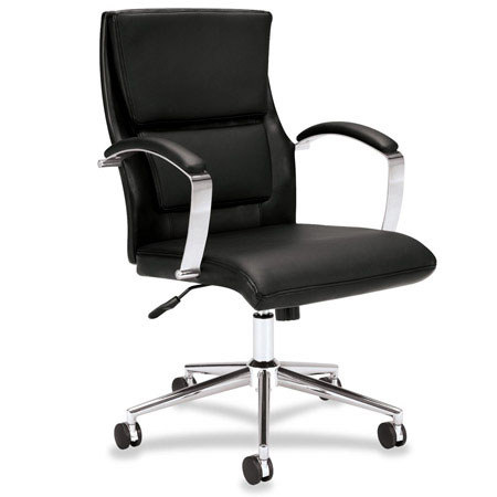basyx by HON VL106 Executive Mid-Back Chair, Black Leather