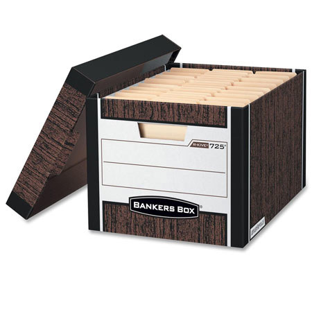 Bankers Box R-Kive Letter/Legal Storage Box, Woodgrain - Case of 12