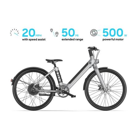 BirdBike V-Frame eBike with 50mi Max Operating Range & 20mph Max Speed, Gray
