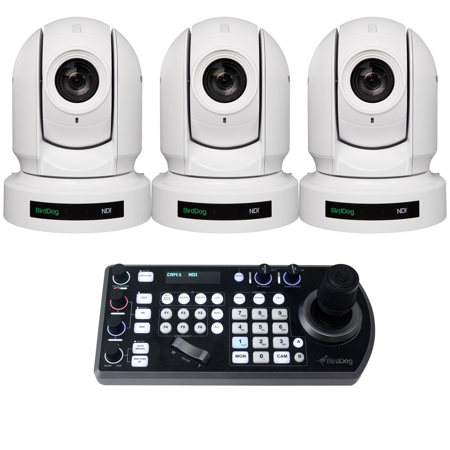 BirdDog P400 4K UHD Full NDI 20x PTZ Camera, White, 3-Pack w/Keyboard Controller