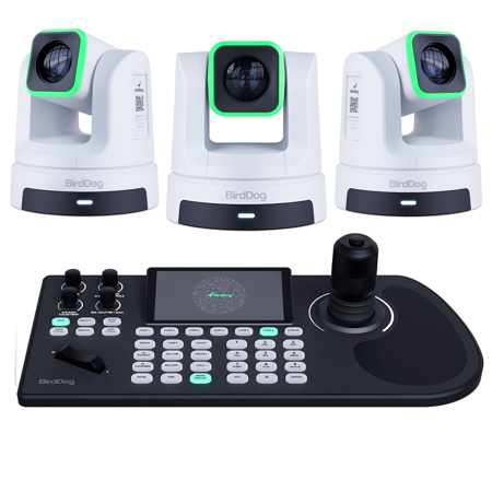 BirdDog X5 Ultra HD 12G-SDI/HDMI/USB/IP 20x PTZ Camera, White, 3-Pack with KBD Controller