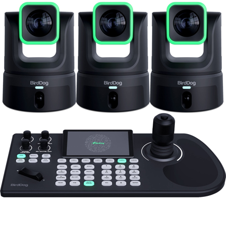 BirdDog XL Ultra 4K Ultra HD NDI HX3/HDMI/12G-SDI/USB 20x PTZ Camera, Black, 3-Pack with KBD Controller
