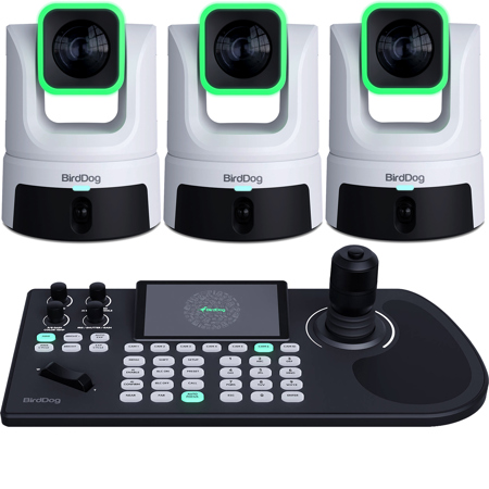 BirdDog XL Ultra 4K Ultra HD NDI HX3/HDMI/12G-SDI/USB 20x PTZ Camera, White, 3-Pack with KBD Controller