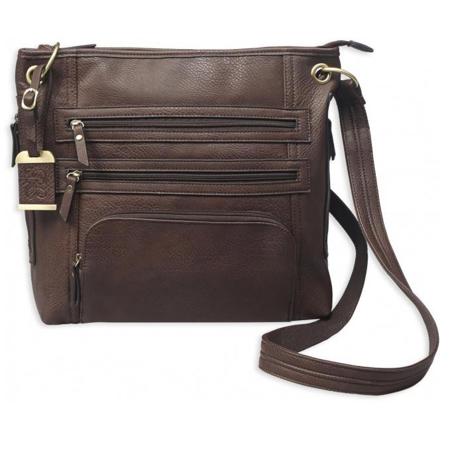 Bulldog Large Cross Body Style Purse w/Holster Small Handguns, Brown Faux Leath