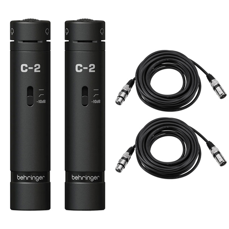 Behringer C-2 Dark Edition Matched Studio Condenser Microphones, Black, Pair, Bundle with 2x Value Series XLR M to F Microphone Cable