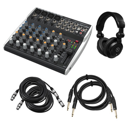 Behringer XENYX 1202SFX Premium Analog 12-Input Mixer with USB Interface, Bundle with TAPH100 Headphones, 2x Instrument and Microphone Cables