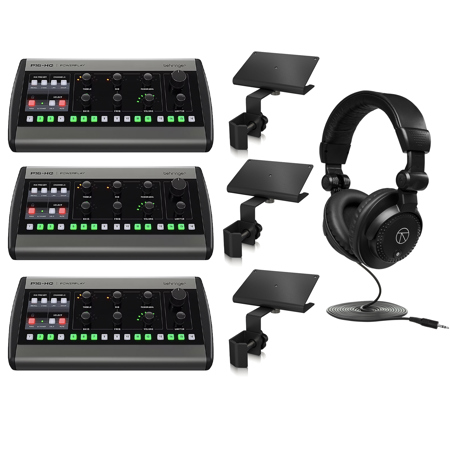 Behringer P16-HQ POWERPLAY 16-Channel Personal Monitoring Mixer, 3-Pack, Bundle with 3x Powerplay 16 Mounting Bracket and TAPH100 Headphones