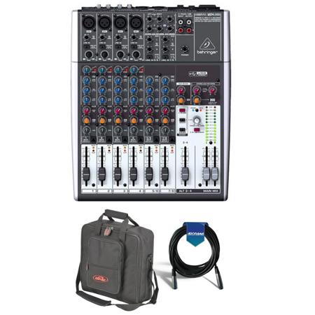 Behringer XENYX 1204USB Small Format Mixer with XENYX Mic Preamps, 12 Input Channels, 10Hz to 200kHz Frequency Response - Bundle With SKB Universal Equipment/Mixer Bag, 20' Heavy Duty 7mm XLR Mic Cable