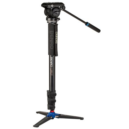 Benro A48FD Classic Aluminum Video Monopod, 3-Leg Base and S4 PRO Flat Base Fluid Video Head, Payload 8.8 lbs