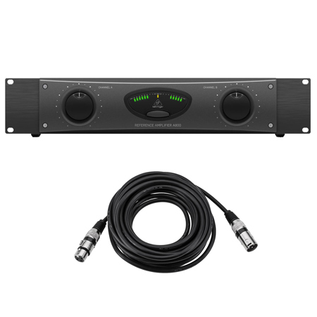 Behringer A800 Professional 800W Reference-Class Power Amplifier with Value Series XLR M to F Professional Microphone Cable - 25'