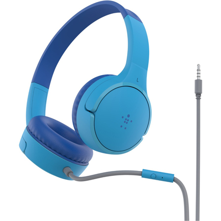 Belkin SoundForm Mini Wired 3.5mm Closed-Back On-Ear Headphones for Kids, Blue