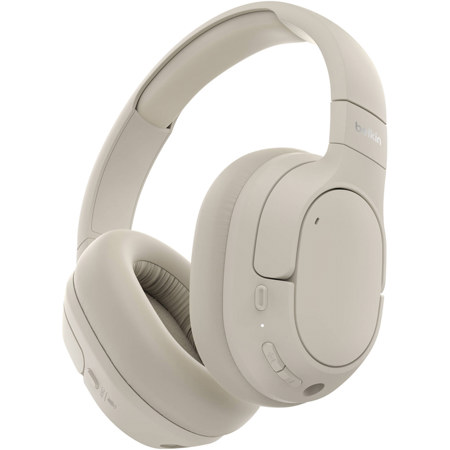 Belkin SoundForm Isolate Wireless Active Noise Cancelling Closed-Back Over-Ear Headphones, Sand