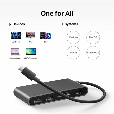 Belkin Connect 100W 5-Port USB-C Hub with Dual USB-C Ports, Space