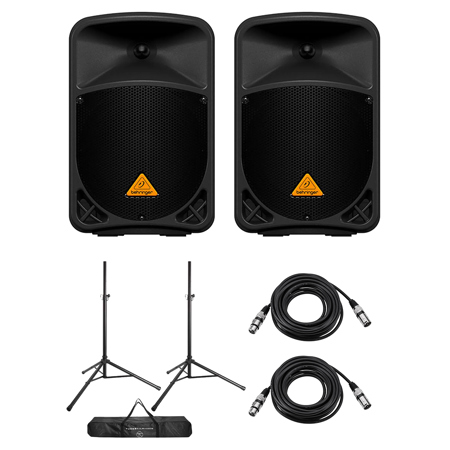 Behringer Eurolive B108D 8" 300W 2-Way Active PA Speaker, Pair,w/Stands & Cables