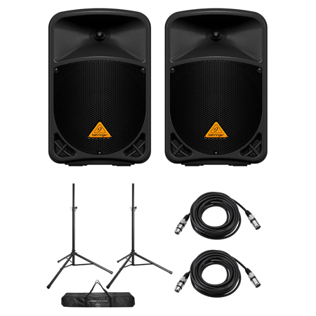 Behringer Eurolive B110D 10" 300W 2-Way Active PA Speaker,Pair,w/Stands & Cables