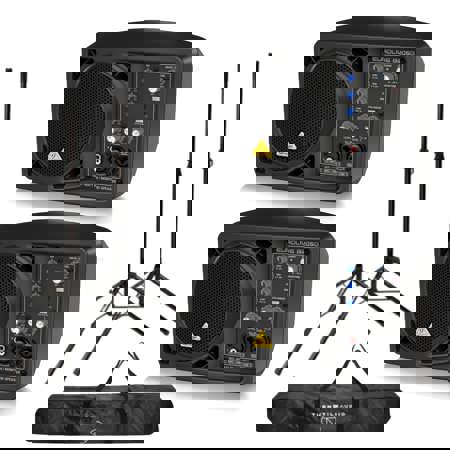 Behringer Eurolive B205D Multi-purpose 150 Watt Active PA and Monitor Speaker System BUndle Turnstile Audio Height-Adjustable Speaker Stands, Pair With Case and 2 H&A 25' XLR Cables