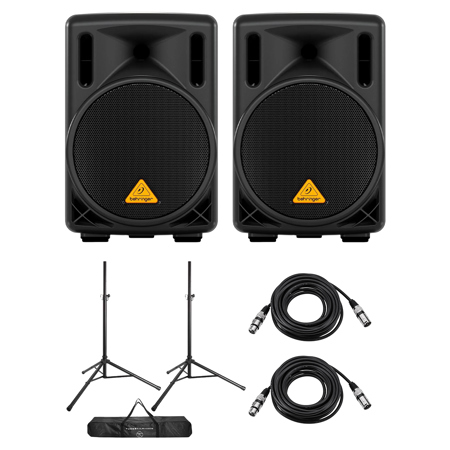 Behringer Eurolive B208D 8" 200W 2-Way Active PA Speaker, Pair,w/Stands & Cables