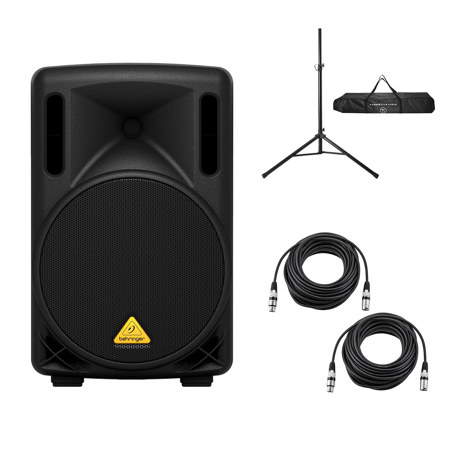 Behringer Eurolive B210D 10" 200W 2-Way Powered PA Speaker System, Bundle with Speaker Stand and 2x 25' XLR Microphone Cable