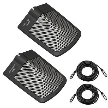 Behringer BA 19A Half-Cardioid Condenser Boundary Microphone, 2-Pack, Bundle with 2x XLR M to F Microphone Cable