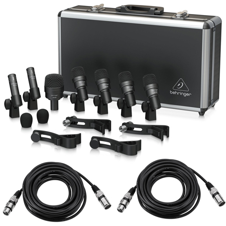 Behringer BC1200 Professional 7-Piece Drum Microphone Set for Studio and Live Applications, Bundle with 2x 25' XLR Male to Female Professional Microphone Cable