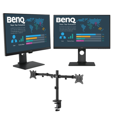 BenQ (2) BL2780T 27" Full HD 16:9 IPS Business Monitor with Eye-Care Technology, Built-In Speakers, Ergonomic Design, Black + H&A Dual Monitor Desk Mount Stand