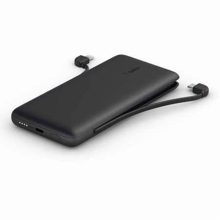 Belkin BoostCharge Plus 23W 10000mAh Power Bank with Integrated USB-C and Lightning Cable, Black