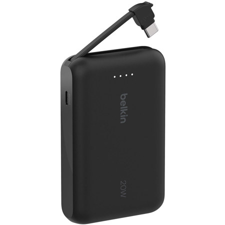 Belkin BoostCharge 20W 10000mAh Portable Power Bank with Integrated USB-C Cable, Black