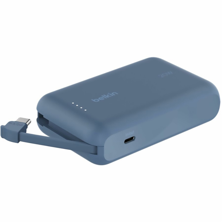 Belkin BoostCharge 20W 10000mAh Portable Power Bank with Integrated USB-C Cable, Blue