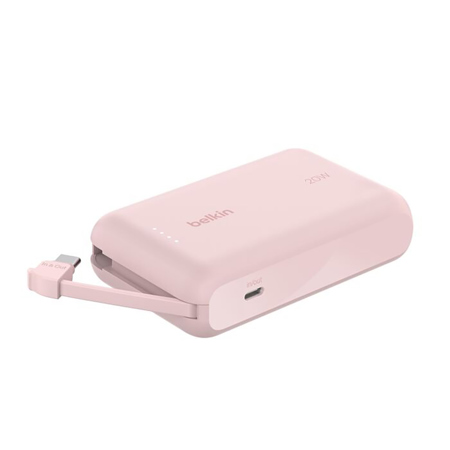 Belkin BoostCharge 20W 10000mAh Portable Power Bank with Integrated USB-C Cable, Pink