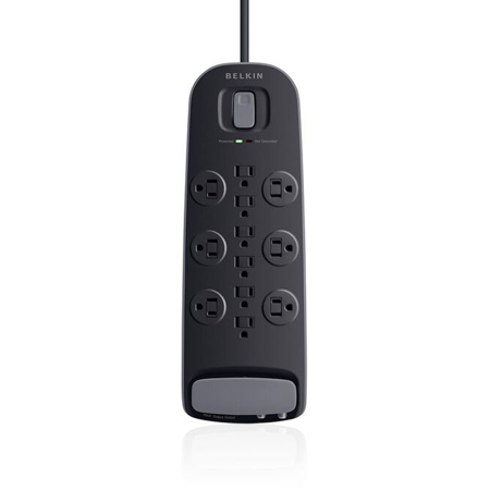 Belkin 12-Outlet Surge Protector with Dual RJ11 Ports and 8' Power Cord, Black