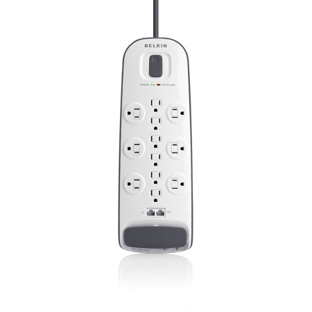 Belkin 12-Outlet Surge Protector with Dual RJ11 Ports and 8' Power Cord, White