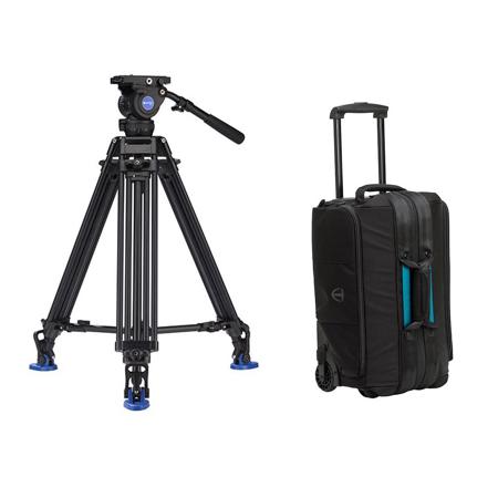 Benro BV8 3-Section Al Twin Leg Video Tripod, Bundle w/Cineluxe v2 Roller 21