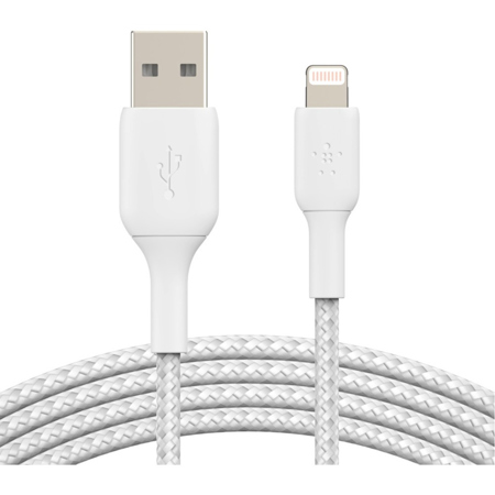Belkin BoostCharge Braided 6.6' 12W Lightning to USB-A Cable, White