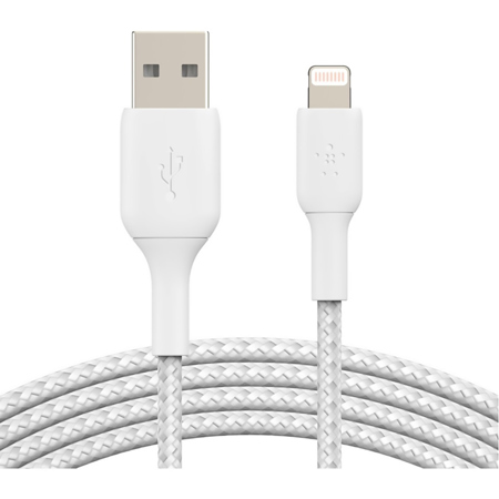 Belkin BoostCharge Braided 3.3' 12W Lightning to USB-A Cable, White