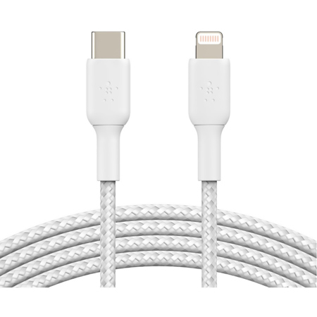 Belkin BoostCharge Braided 3.3' 30W USB-C to Lightning Cable, White