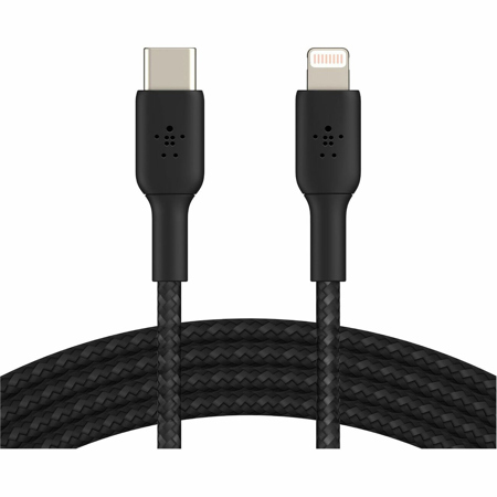 Belkin BoostCharge Braided 6.6' 30W USB-C to Lightning Cable, Black